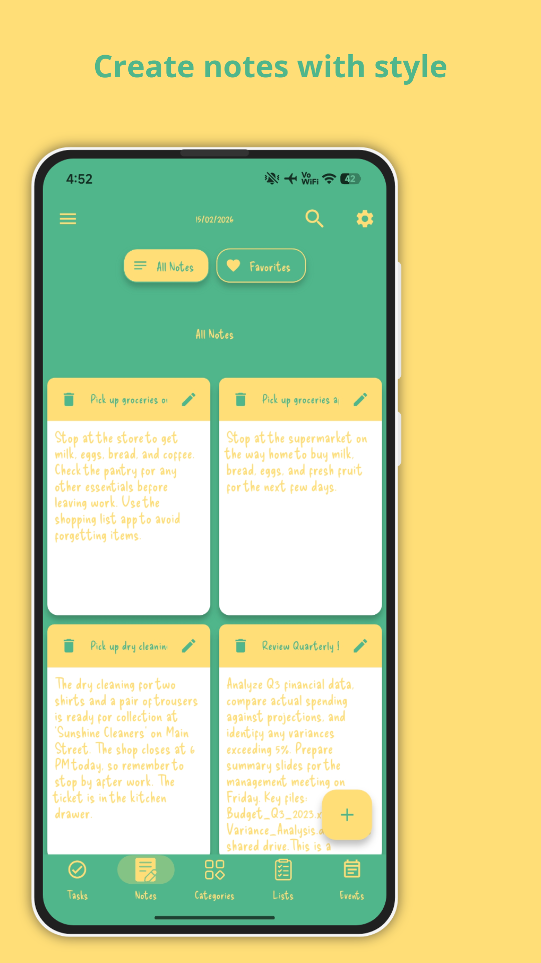 Notes view